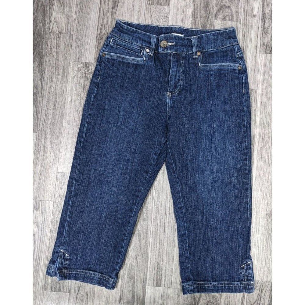 Lee Size 6 Medium Just Below Waist Embroidered Denim‎ Blue Jeans Capris
